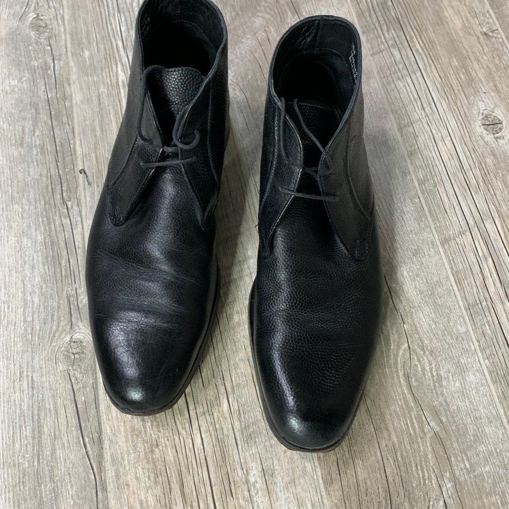 BANANA REPUBLIC Black Pebbled Leather Ankle Boots Men's 91/2 M Lace Up